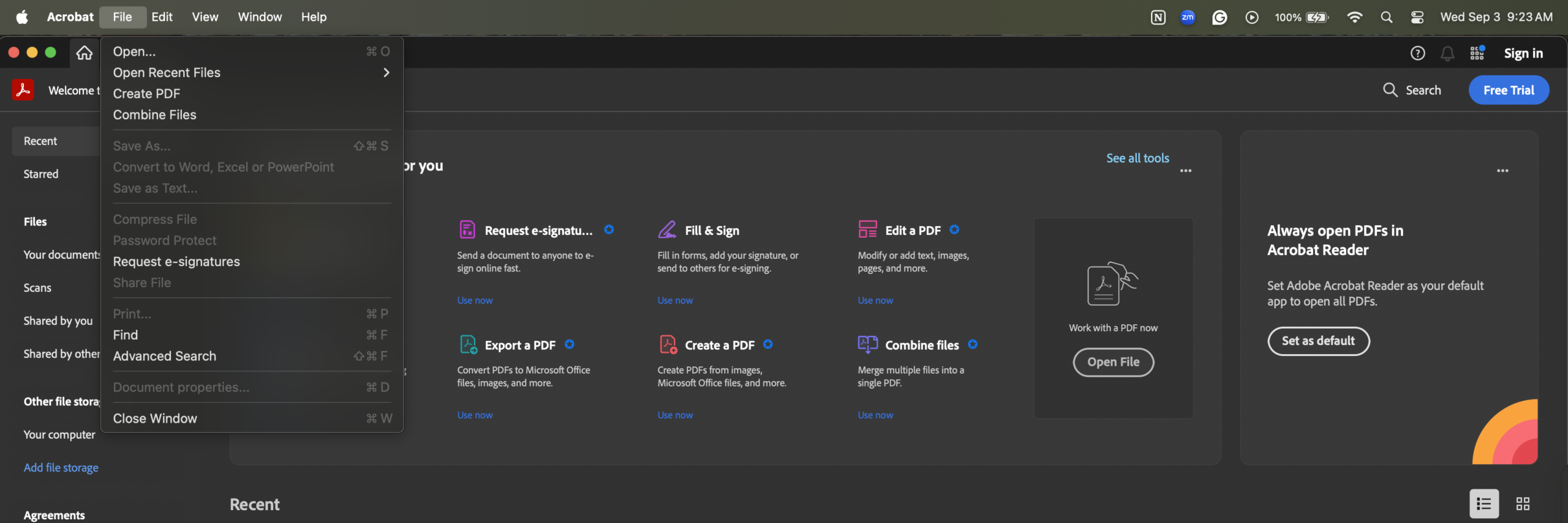 Opening a PDF document in Adobe Acrobat Reader